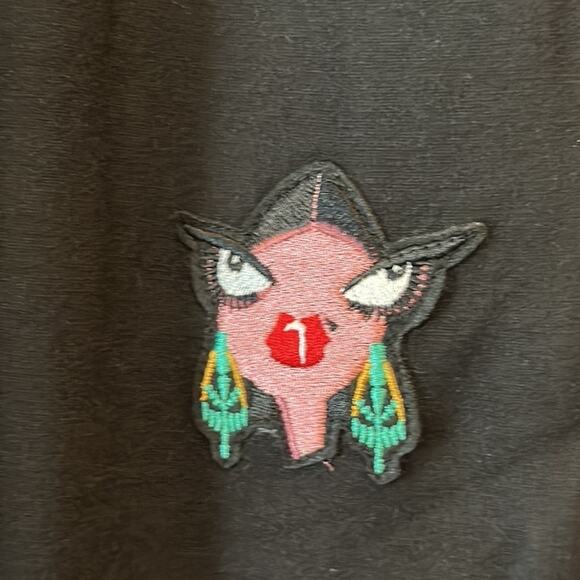 Badgley Mischka Black French Terry Jogger Pants Embroidered Patch Size XL NWT - Picture 5 of 9